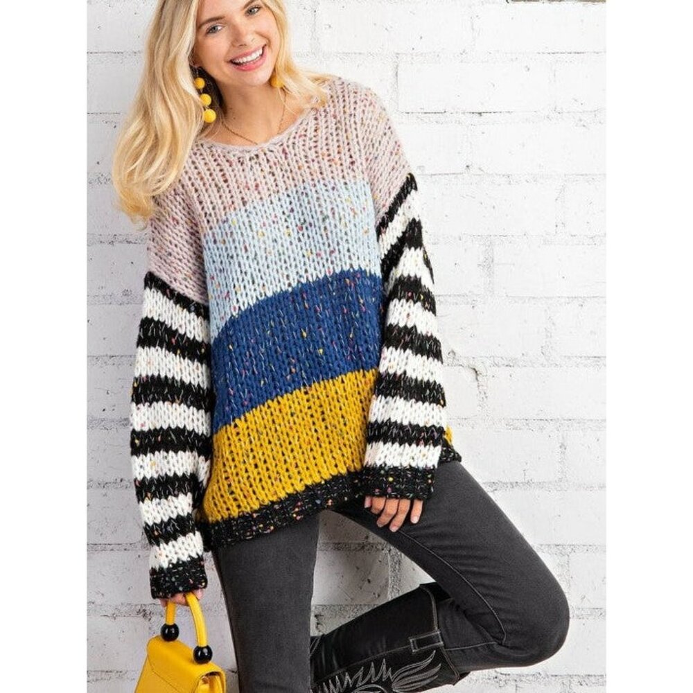 Kori America Multicolor Yarn Crochet Chunky Knit Sweater M/L Grannycore
